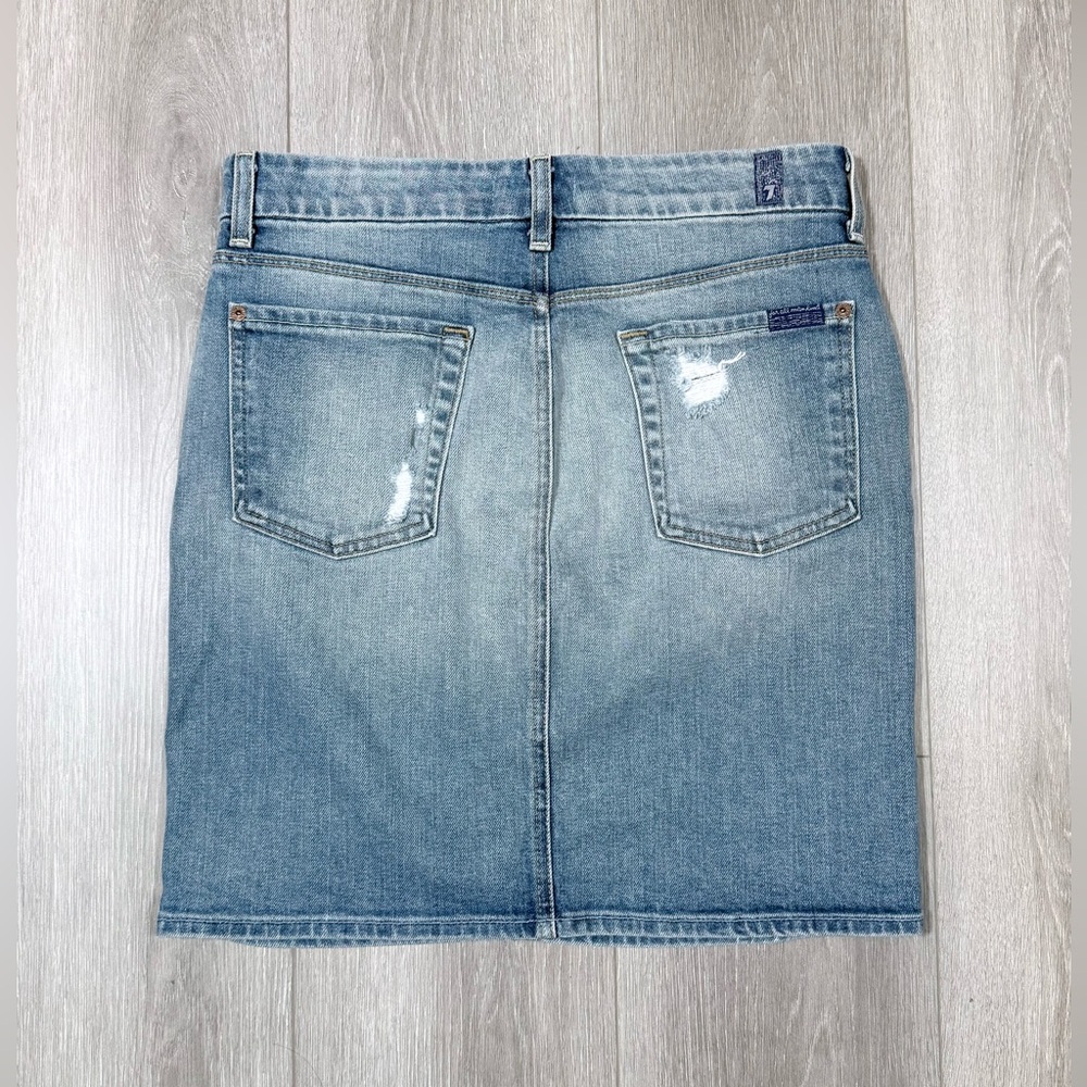 7 For All Mankind Light Blue Distressed Denim Pencil Skirt - Picture 5 of 9